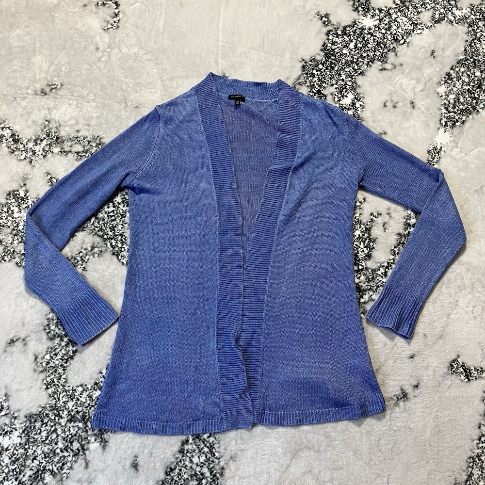 Talbots Sweater Womens Size XS Blue Linen Open Front Knit Beach Coastal
